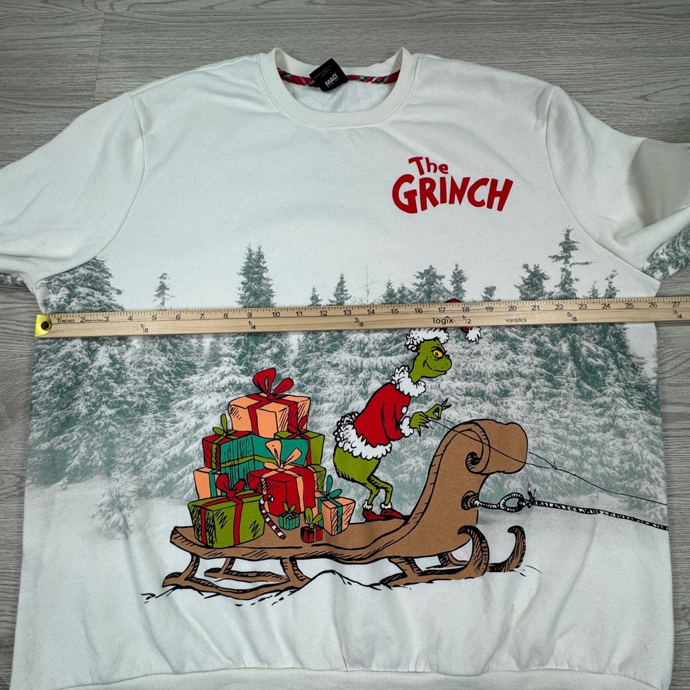 Mad Engine Mens Sweatshirt The Grinch Dr Seuss Christmas White XXL Fleece‎ - Picture 4 of 10
